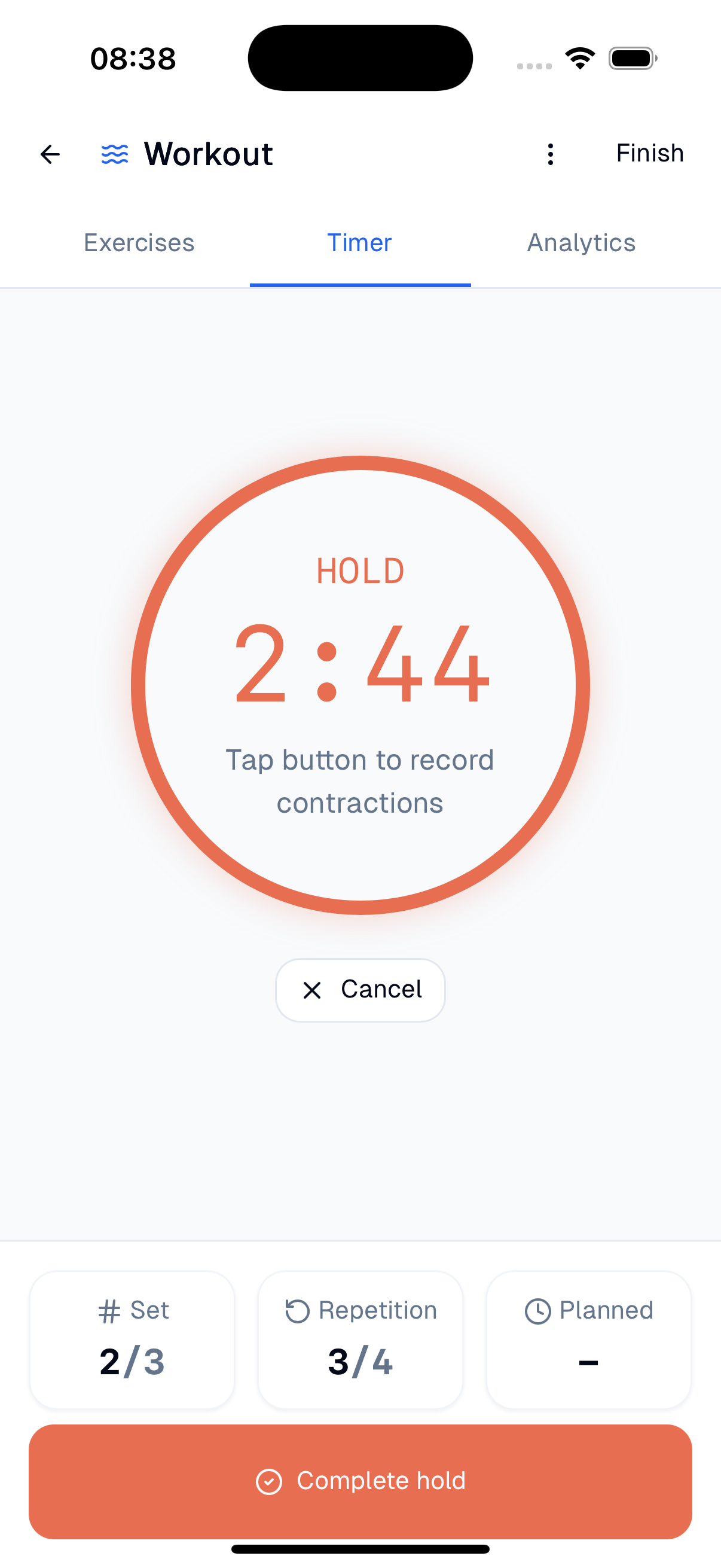 Training timer interface
